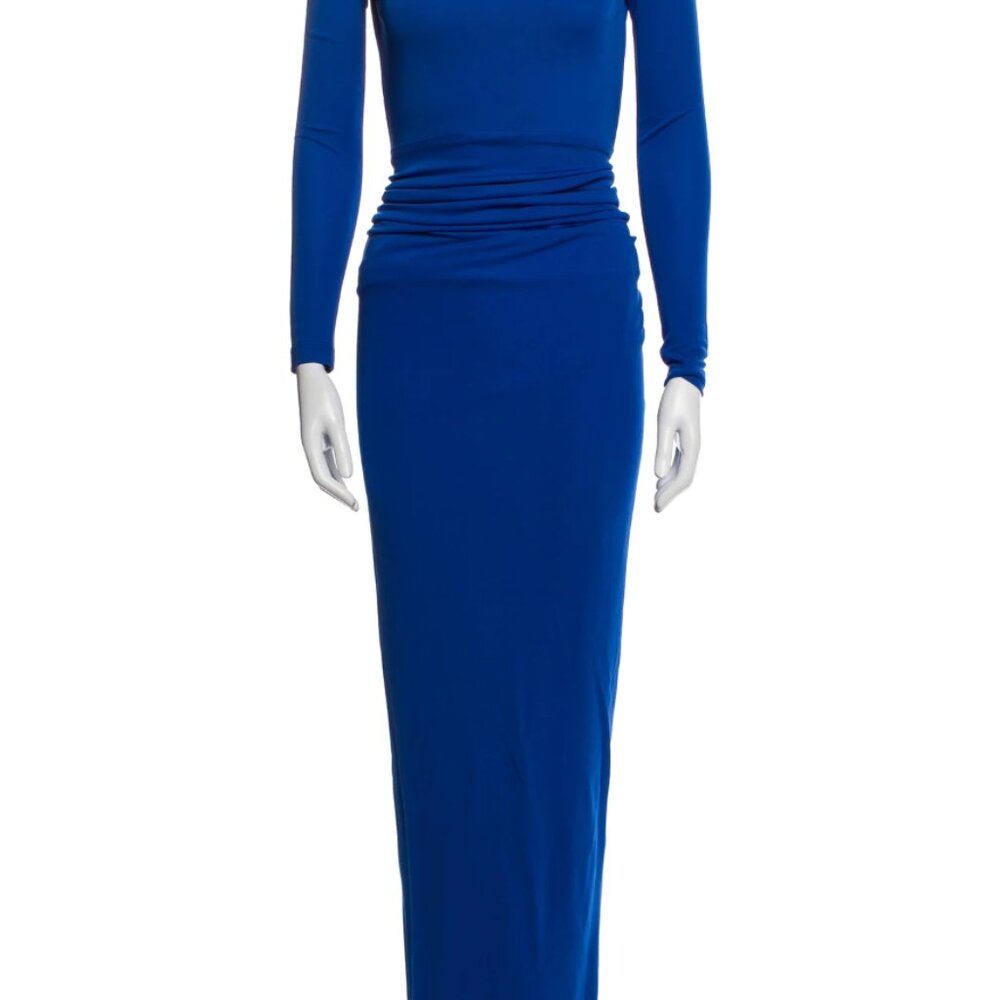 NICOLE BAKTI blue bateau neckline gown